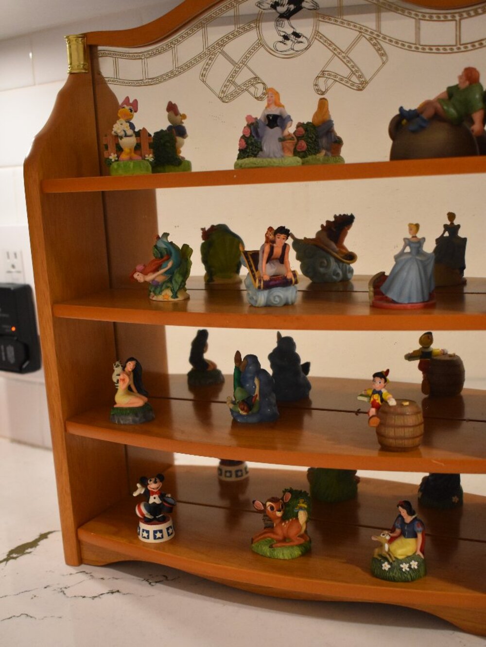 Lenox Disney Magic Thimble Figurines 12 Pc Partial Collection Mirror Wood Shelf
